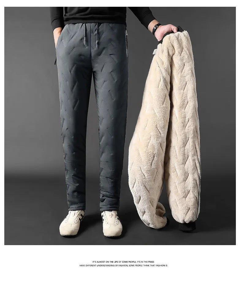2PCS Ultra Warm Winter Pants – Black & Gray Plush Fleece Thermal Set